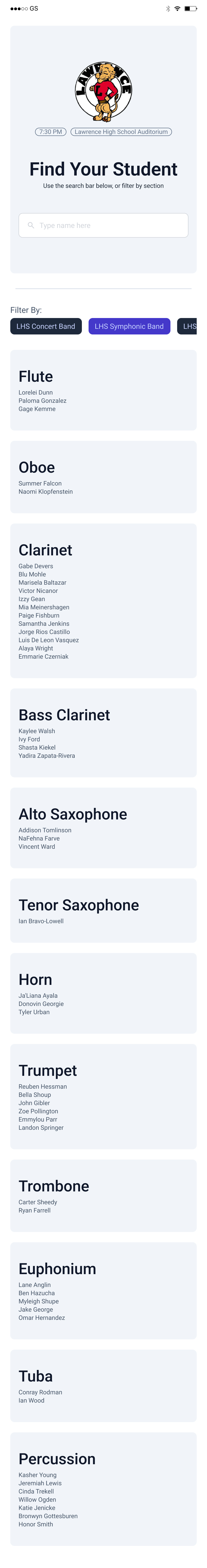 Find Your Student mobile wireframe